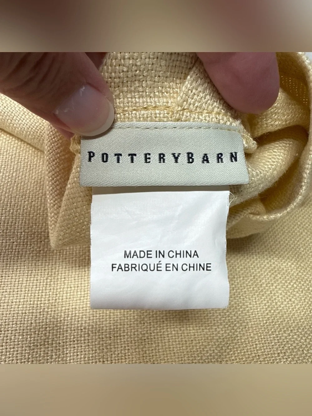 Pottery Barn Gold Light Yellow Pillow Cover 100% Linen Large Button 18